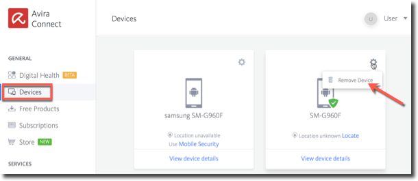 How do I remove a registered mobile device from my Avira account